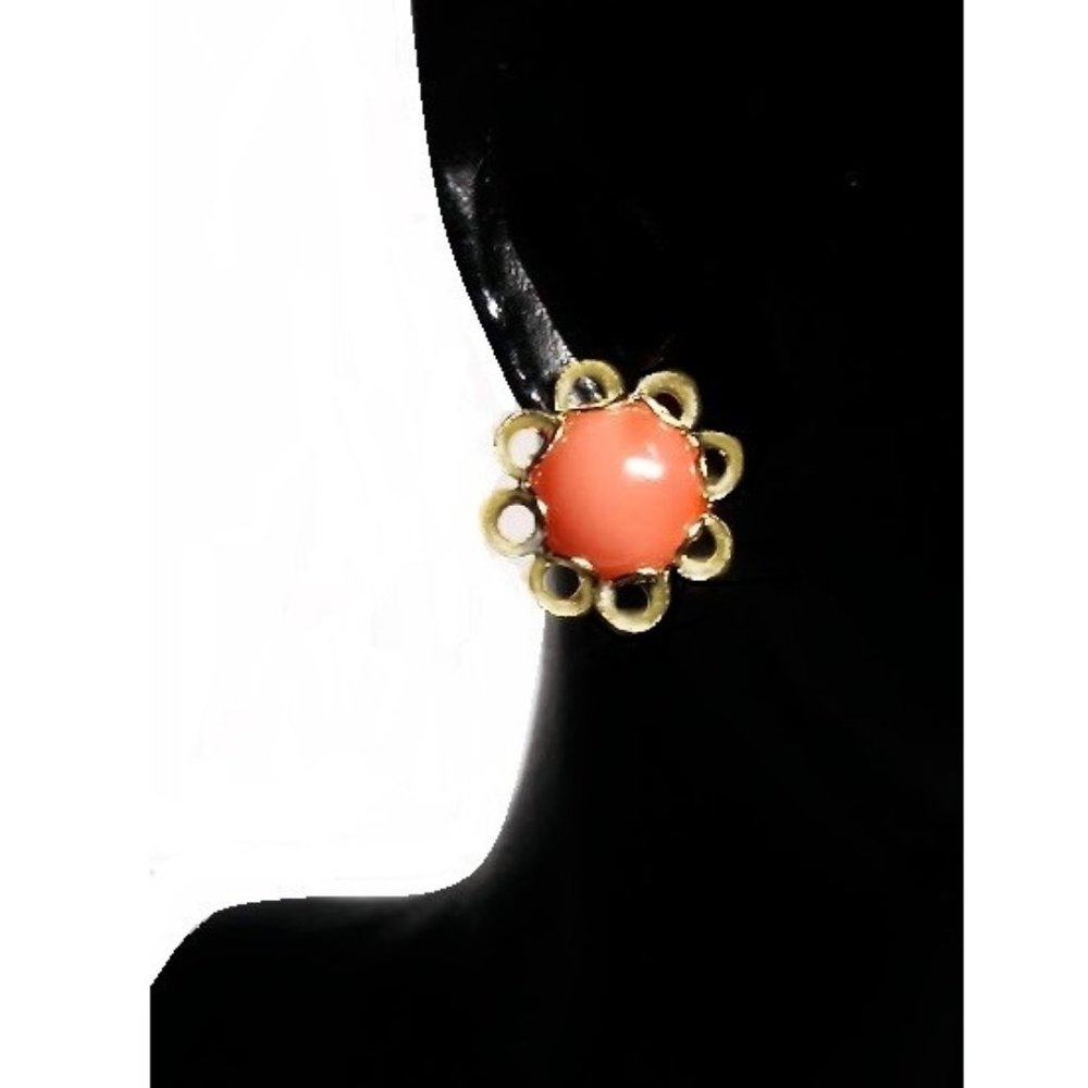 Solid 14k Y. Gold Stud Genuine Pink Coral Earrings